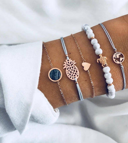 Pineapple Express Black Marble 5 Piece Bracelet Set