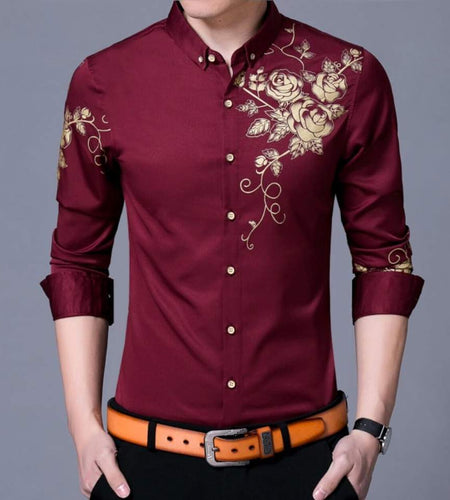 Mens Slim Fit Long Sleeve Floral Shirt